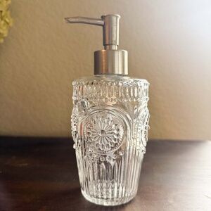 Pioneer Woman Adeline Collection Beautiful Clear Glass Soap Dispenser 7" Tall